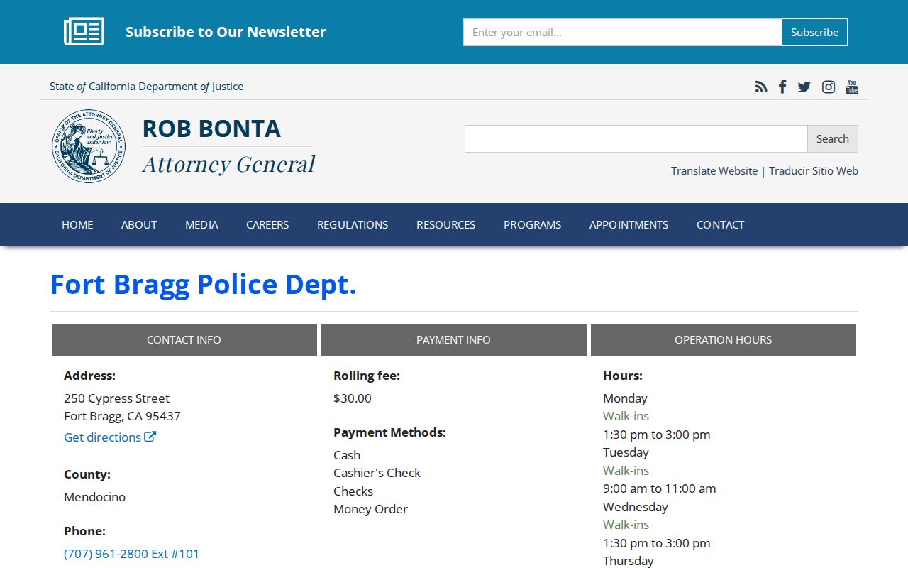 Fort Bragg criminal history Live Scan location listing