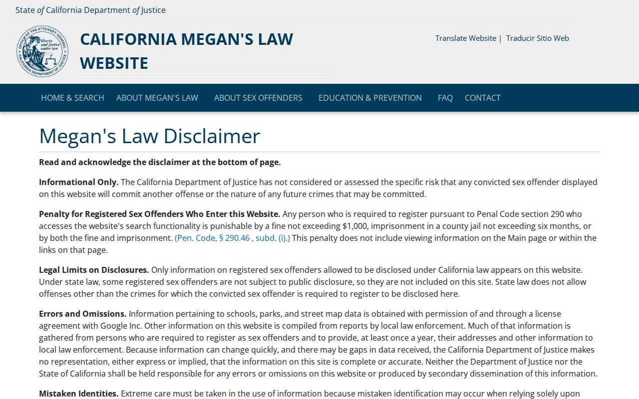 Mendocino County criminal history California Megan's Law registry