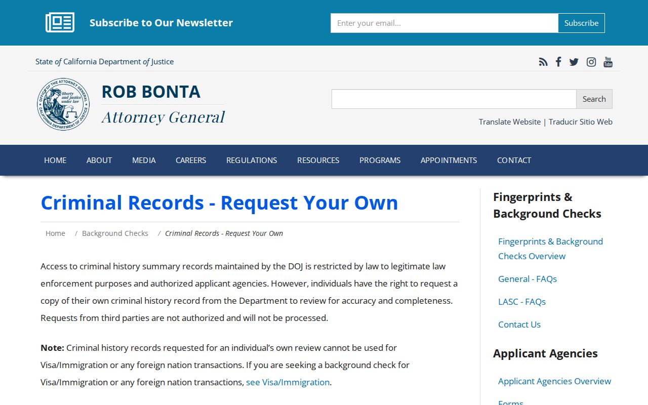 Mendocino County criminal history California DOJ record review
